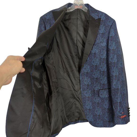 Egara Men's Dinner Jacket blue black 40 R Slim Fit Floral Peak Lapel - Picture 4 of 16